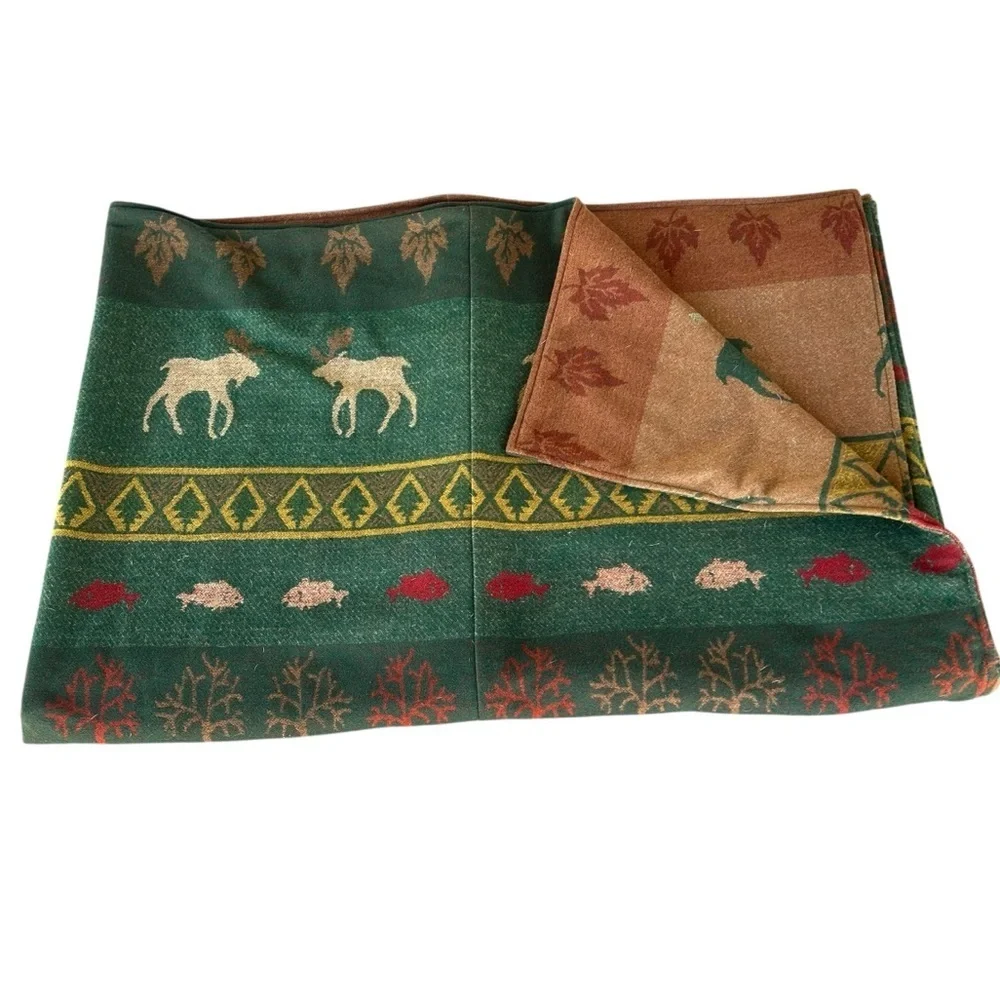 Pendleton Moose Lodge Cabin 100% Wool Reversible Duvet Cover Canoes Fish Leaves